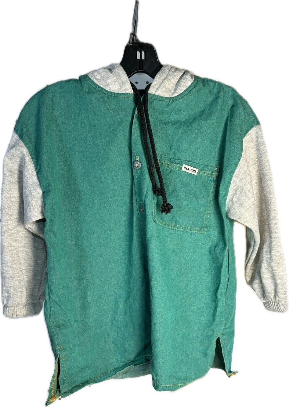 Vintage 90s Kids Hooded Button Shirt Urban Vntg Streetwear Imagine Boys 9-10
